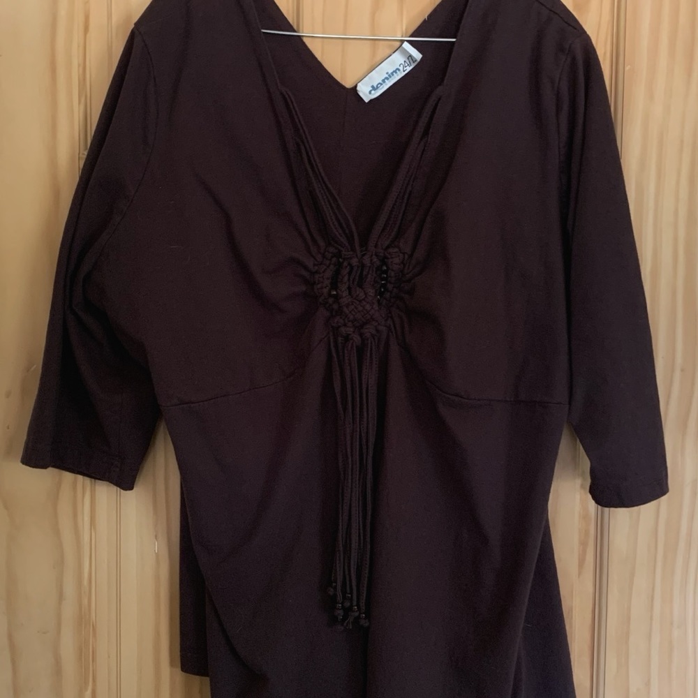 Denim 24/7 - 3/4 Sleeve Brown Beaded Blouse 2X